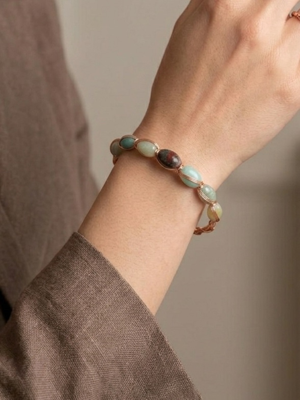 Amazonite with  14kt gold-filled wire bracelet